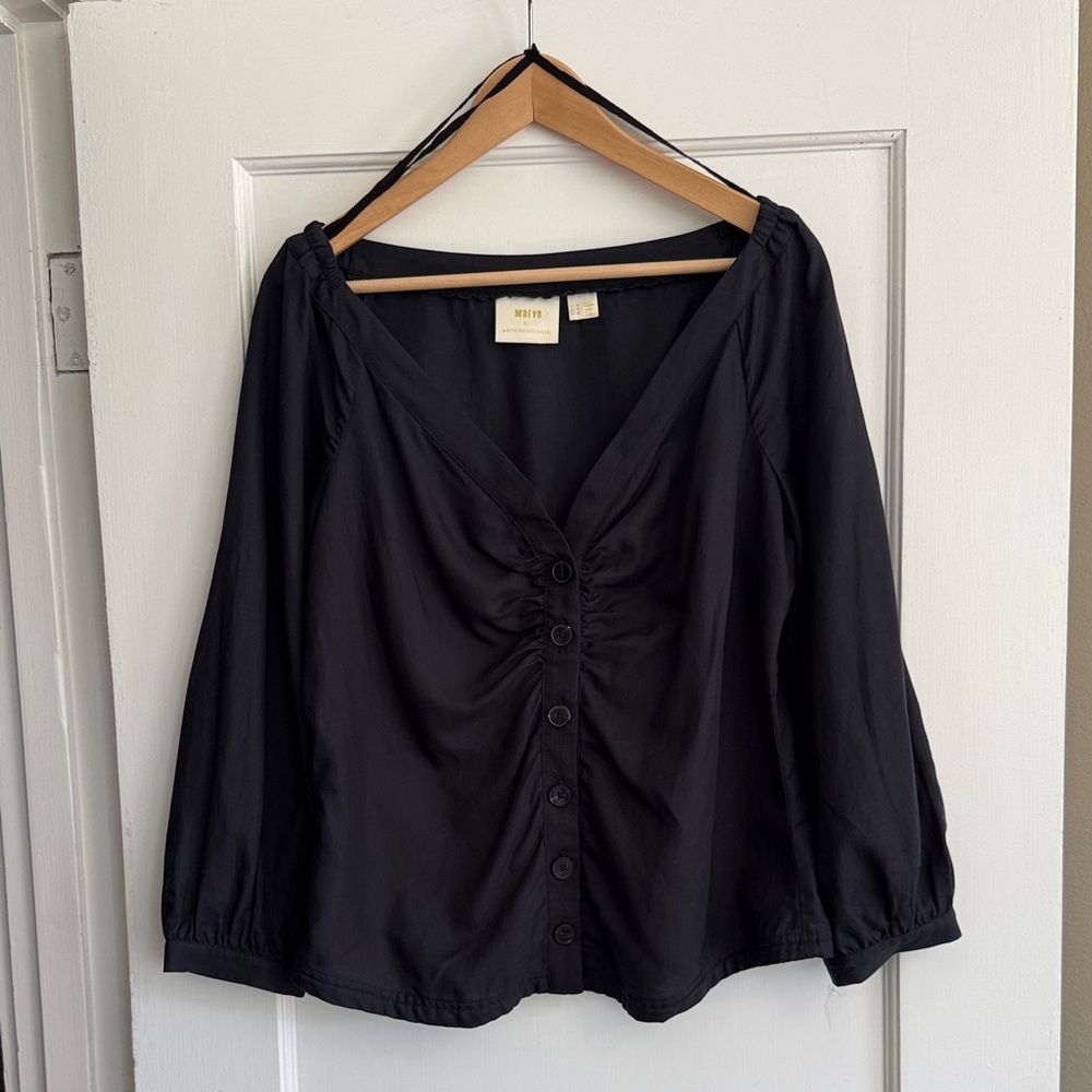 Maeve Black Button-Up Blouse (Anthropologie brand)